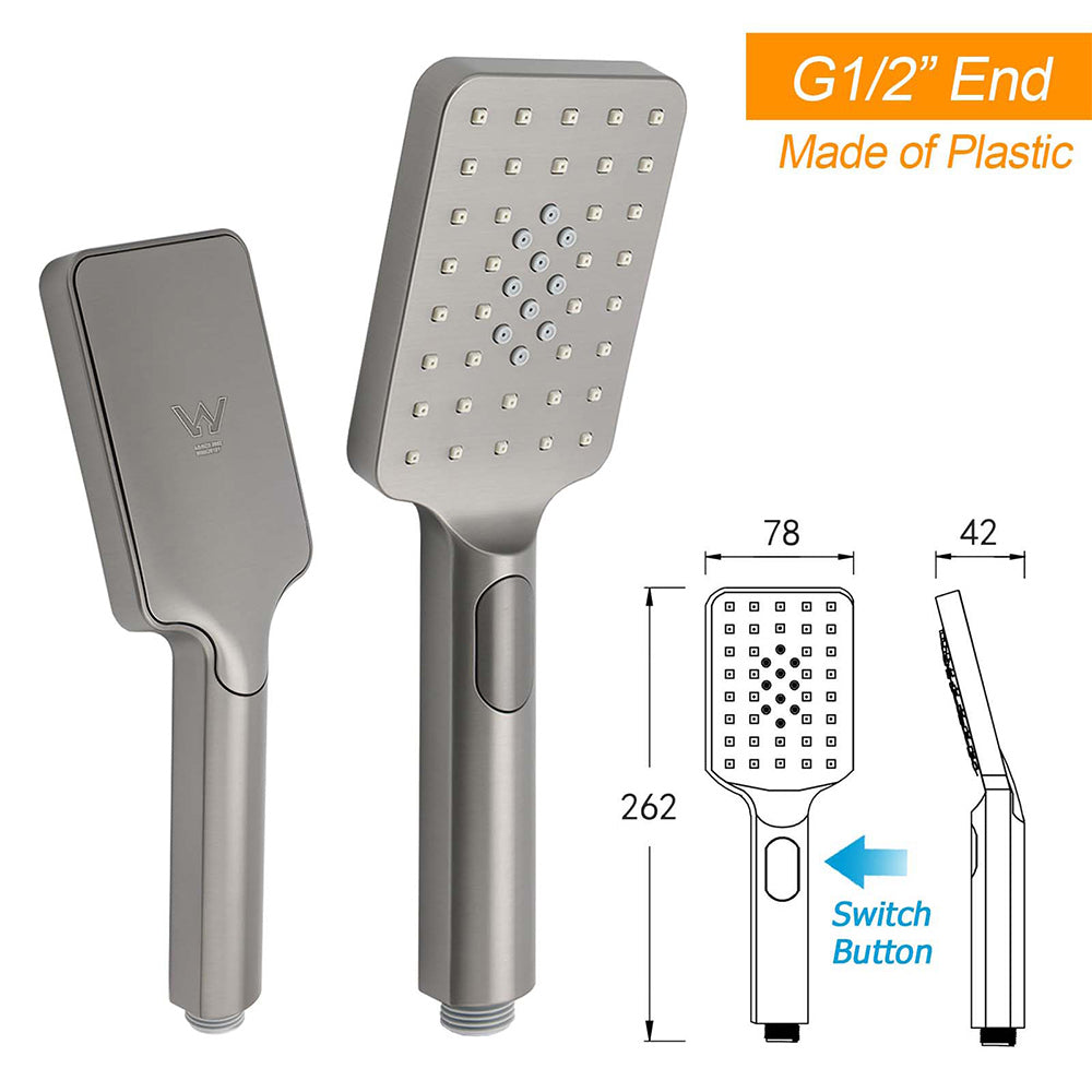 WELS Gun Metal 2in1 Shower Set Square 12" Rainfall Head Handheld Adjustable Silde Rail Combo V1233-SC842GMHS002M4CGMKSS112GM