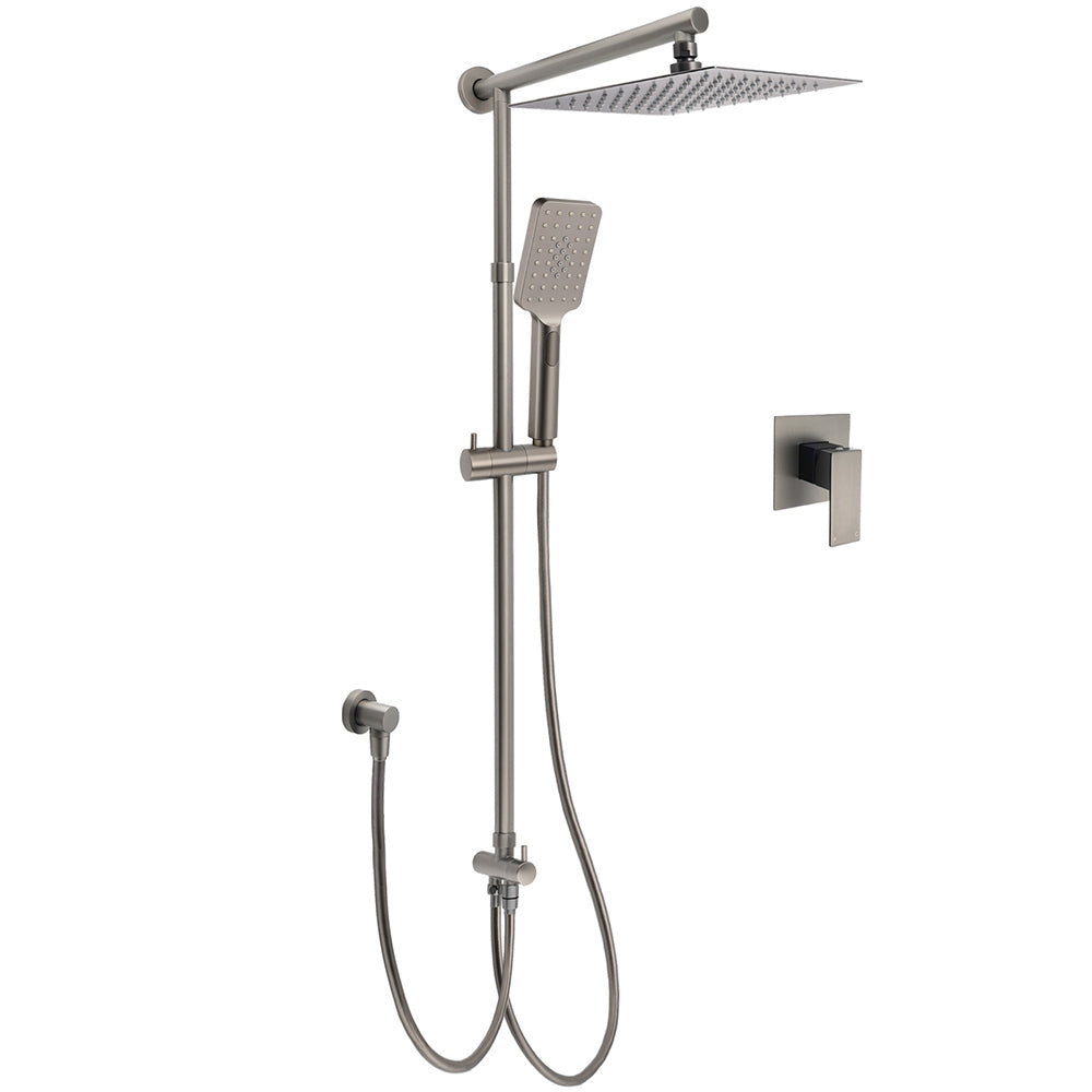 WELS Gun Metal 2in1 Shower Set Square 12" Rain Head 3 Modes Handheld Silde Rail Hot Cold Mixer V1233-SC842GMHS002M4CGMKSS112GMKSQ201GM