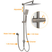 WELS Gun Metal 2in1 Shower Set Square 12" Rain Head 3 Modes Handheld Silde Rail Hot Cold Mixer V1233-SC842GMHS002M4CGMKSS112GMKSQ201GM