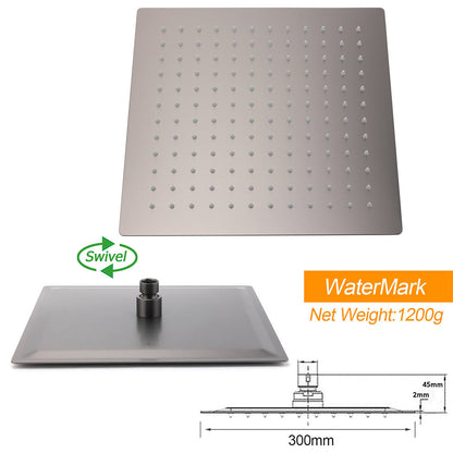 WELS Gun Metal 2in1 Shower Set Square 12" Rain Head 3 Modes Handheld Silde Rail Hot Cold Mixer V1233-SC842GMHS002M4CGMKSS112GMKSQ201GM