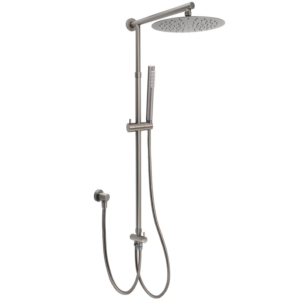 WELS Gun Metal Dual Round Shower 10" Rain Head Stainless Steel Handheld Sliding Rail Diverter Set V1233-SC842GMSS019CGMKSR110GM