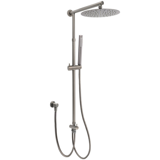 WELS Gun Metal Dual Round Shower 10" Rain Head Stainless Steel Handheld Sliding Rail Diverter Set V1233-SC842GMSS019CGMKSR110GM