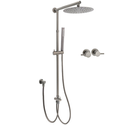 WELS Gun Metal 2in1 Round Shower 10" Rain Head Single Mode Handheld Sliding Rail Twin Taps Set V1233-SC842GMSS019CGMKSR110GMCF0282AGM