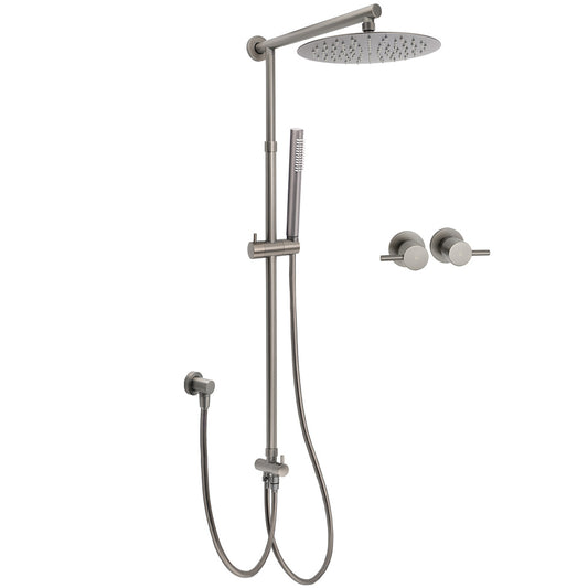 WELS Gun Metal 2in1 Round Shower 10" Rain Head Single Mode Handheld Sliding Rail Twin Taps Set V1233-SC842GMSS019CGMKSR110GMCF0282AGM