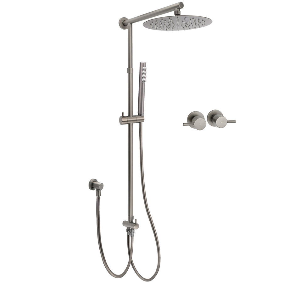 WELS Gun Metal 2in1 Round Shower 10" Rain Head Single Mode Handheld Sliding Rail Twin Taps Set V1233-SC842GMSS019CGMKSR110GMCF0282AGM