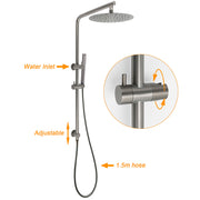 WELS Gun Metal 2in1 Round Shower 10" Rain Head Single Mode Handheld Sliding Rail Twin Taps Set V1233-SC842GMSS019CGMKSR110GMCF0282AGM