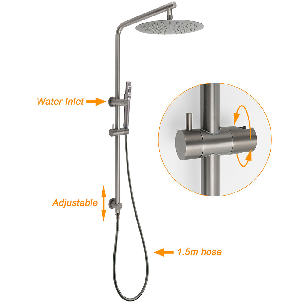 WELS Gun Metal 2in1 Round Shower 10" Rain Head Single Mode Handheld Sliding Rail Twin Taps Set V1233-SC842GMSS019CGMKSR110GMCF0282AGM