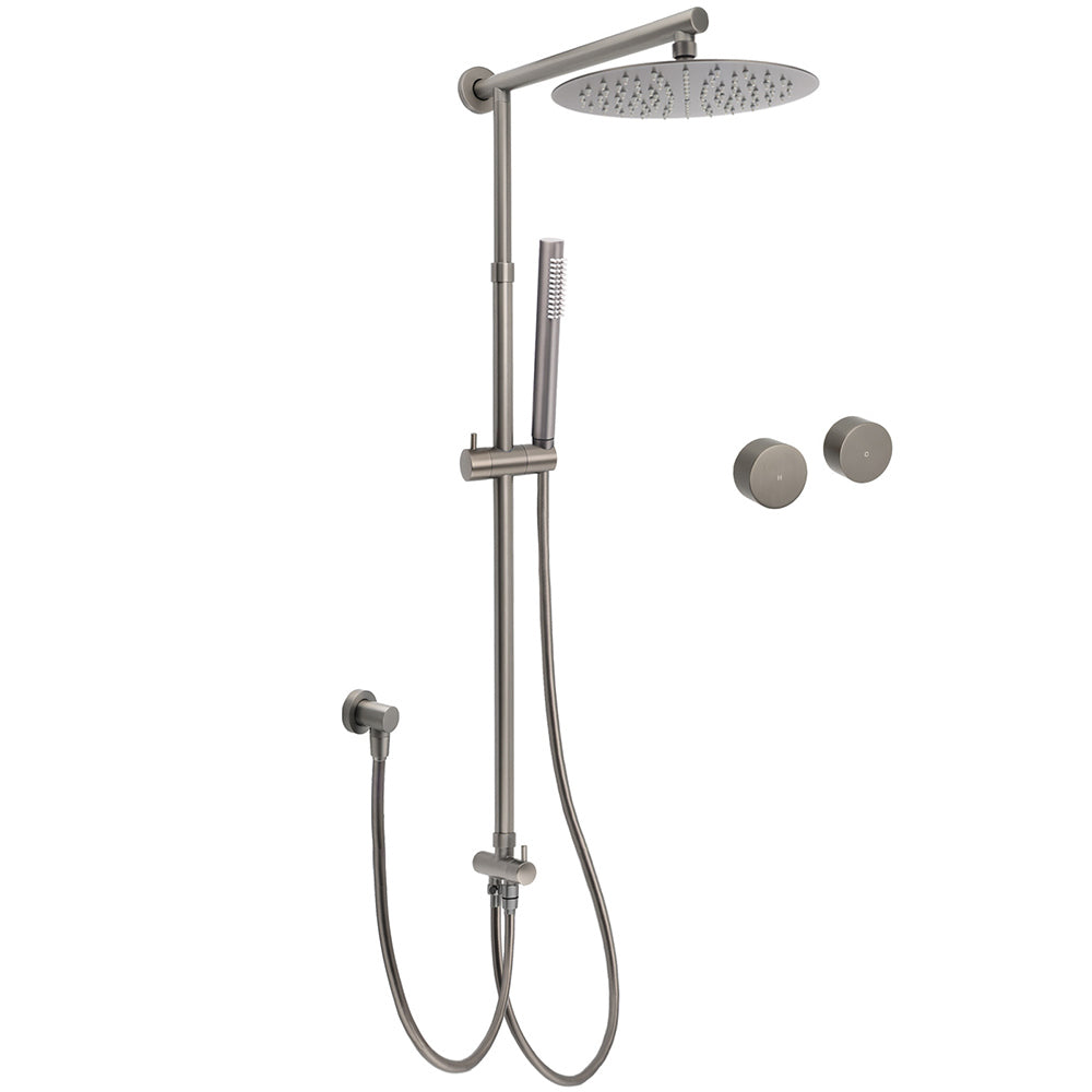 WELS Gun Metal Dual Round Shower Head 10" Rain Head Stainless Steel Handheld Sliding Rail Diverter Set V1233-SC842GMSS019CGMKSR110GMKC0292GM