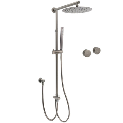 WELS Gun Metal Dual Round Shower Head 10" Rain Head Stainless Steel Handheld Sliding Rail Diverter Set V1233-SC842GMSS019CGMKSR110GMKC0292GM