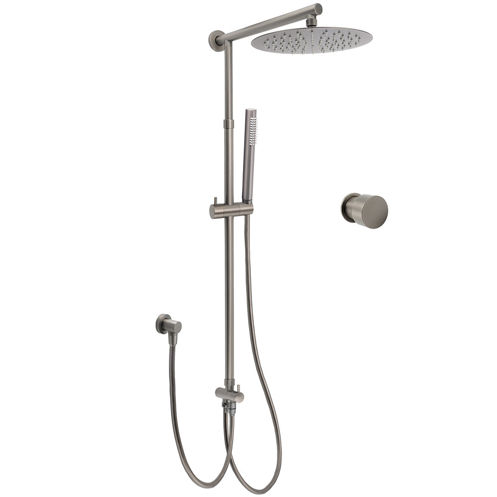 WELS Gun Metal 2in1 Round Shower 10" Rain Head Stngle Mode Handheld Sliding Rail Arm Mixer Set V1233-SC842GMSS019CGMKSR110GMKC1292GM