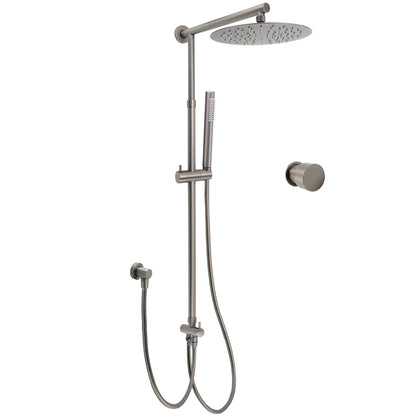 WELS Gun Metal 2in1 Round Shower 10" Rain Head Stngle Mode Handheld Sliding Rail Arm Mixer Set V1233-SC842GMSS019CGMKSR110GMKC1292GM