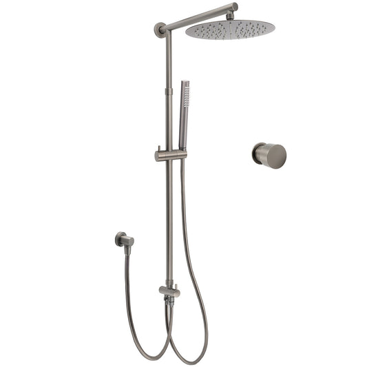 WELS Gun Metal 2in1 Round Shower 10" Rain Head Stngle Mode Handheld Sliding Rail Arm Mixer Set V1233-SC842GMSS019CGMKSR110GMKC1292GM