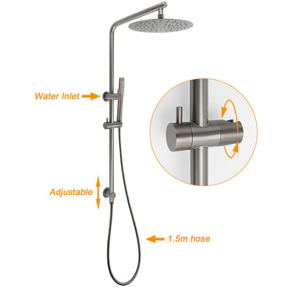 WELS Gun Metal 2in1 Round Shower 10" Rain Head Stngle Mode Handheld Sliding Rail Arm Mixer Set V1233-SC842GMSS019CGMKSR110GMKC1292GM