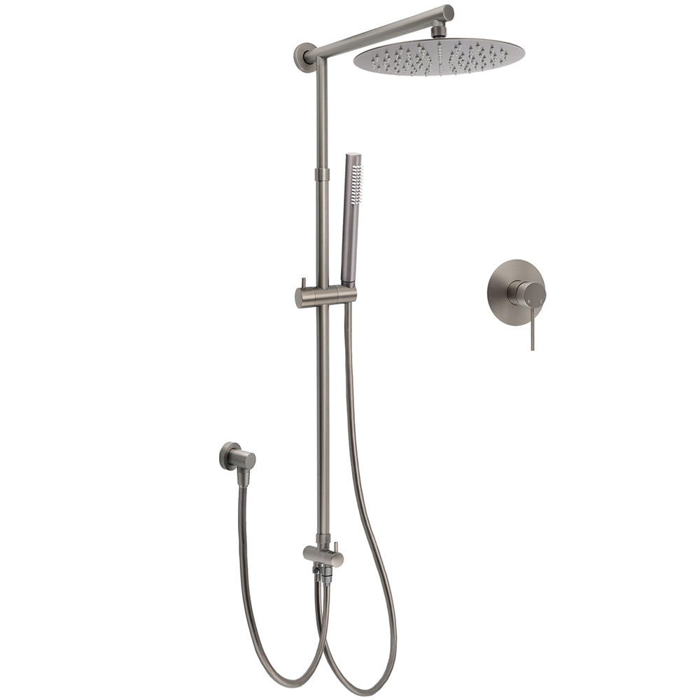 WELS Gun Metal Double Round Shower 10" Rain Head Metal Handheld Sliding Rail Mixer Valve Set V1233-SC842GMSS019CGMKSR110GMKRD201GM