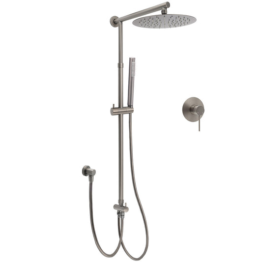 WELS Gun Metal Double Round Shower 10" Rain Head Metal Handheld Sliding Rail Mixer Valve Set V1233-SC842GMSS019CGMKSR110GMKRD201GM