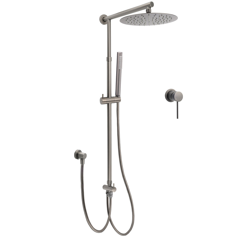 WELS Gun Metal 2in1 Round Shower Set 10" Rain Head Metal Handheld Sliding Rail Small Face Mixer V1233-SC842GMSS019CGMKSR110GMKRD201GM60