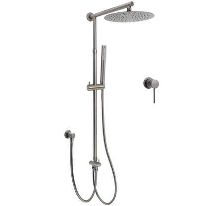 WELS Gun Metal 2in1 Round Shower Set 10" Rain Head Metal Handheld Sliding Rail Small Face Mixer V1233-SC842GMSS019CGMKSR110GMKRD201GM60