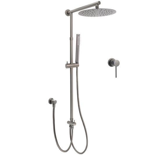 WELS Gun Metal 2in1 Round Shower Set 10" Rain Head Metal Handheld Sliding Rail Small Face Mixer V1233-SC842GMSS019CGMKSR110GMKRD201GM60