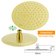 WELS Brushed Gold Twin Shower 8" Round Head Set Single Mode Handheld Rose Sliding Rail Arm V1233-SC842GSS019CBGKSR108G