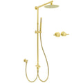 WELS Brushed Gold 8" Round Shower Head Stainless Steel Handheld Rose Sliding Rail Twin Taps Set V1233-SC842GSS019CBGKSR108GCF0282AG