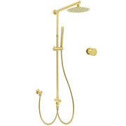 WELS Brushed Gold 2in1 Shower Set 8" Round Head Metal Handheld Rose Sliding Rail Mixer Valve V1233-SC842GSS019CBGKSR108GKC1292BG