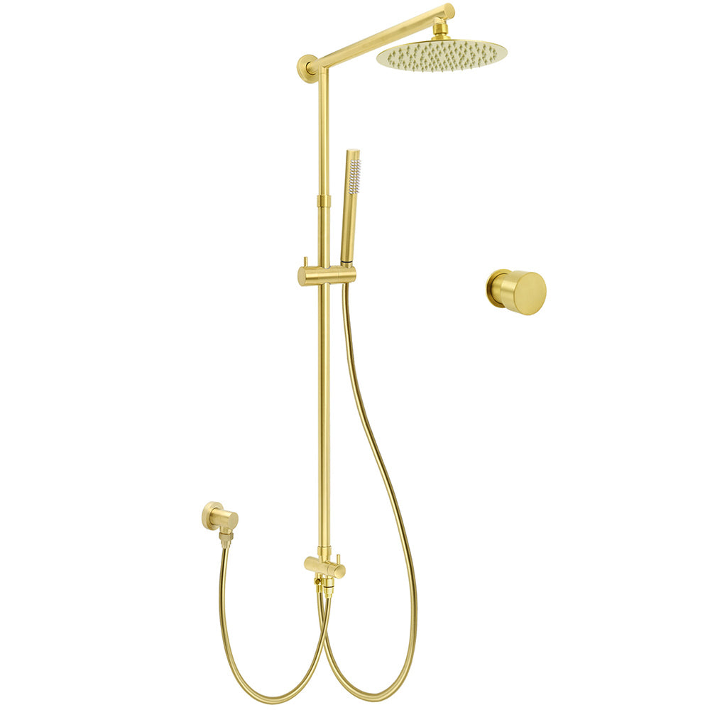 WELS Brushed Gold 2in1 Shower Set 8" Round Head Metal Handheld Rose Sliding Rail Mixer Valve V1233-SC842GSS019CBGKSR108GKC1292BG