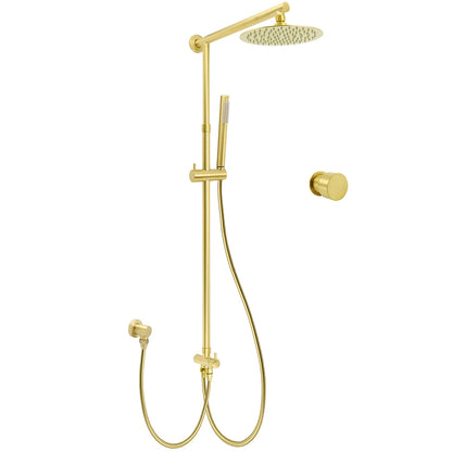 WELS Brushed Gold 2in1 Shower Set 8" Round Head Metal Handheld Rose Sliding Rail Mixer Valve V1233-SC842GSS019CBGKSR108GKC1292BG