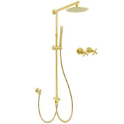 WELS Brushed Gold Shower 8" Round Head Stainless Steel Handheld Rose Sliding Rail Mixer Dual Set V1233-SC842GSS019CBGKSR108GKCR201BG