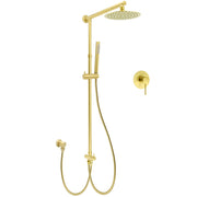WELS Brushed Gold Twin Shower 8" Round Head One Mode Handheld Rose Sliding Rail With Mixer Set V1233-SC842GSS019CBGKSR108GKRD201G