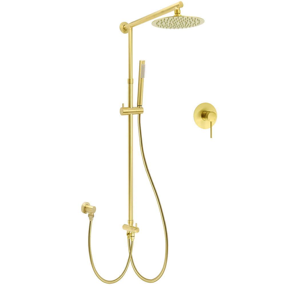WELS Brushed Gold Twin Shower 8" Round Head One Mode Handheld Rose Sliding Rail With Mixer Set V1233-SC842GSS019CBGKSR108GKRD201G