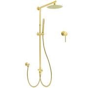Brushed Gold Twin Shower 8" Round Head Single Mode Handheld Rose Sliding Rail Small Face Mixer Set V1233-SC842GSS019CBGKSR108GKRD201G60