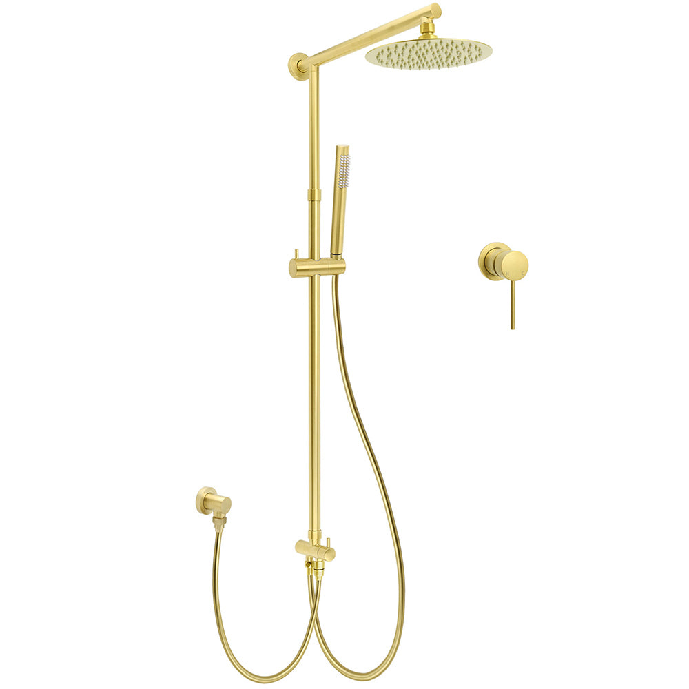 Brushed Gold Twin Shower 8" Round Head Single Mode Handheld Rose Sliding Rail Small Face Mixer Set V1233-SC842GSS019CBGKSR108GKRD201G60