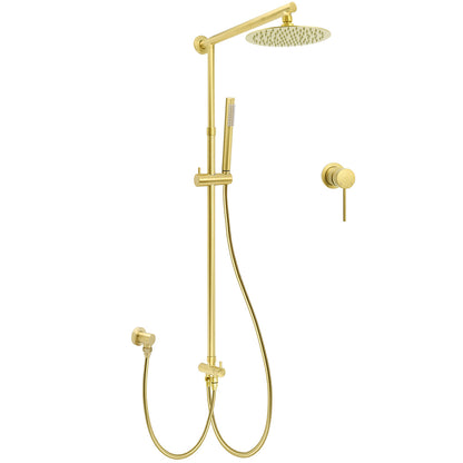 Brushed Gold Twin Shower 8" Round Head Single Mode Handheld Rose Sliding Rail Small Face Mixer Set V1233-SC842GSS019CBGKSR108GKRD201G60