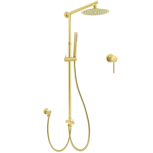 Brushed Gold Twin Shower 8" Round Head Single Mode Handheld Rose Sliding Rail Small Face Mixer Set V1233-SC842GSS019CBGKSR108GKRD201G60