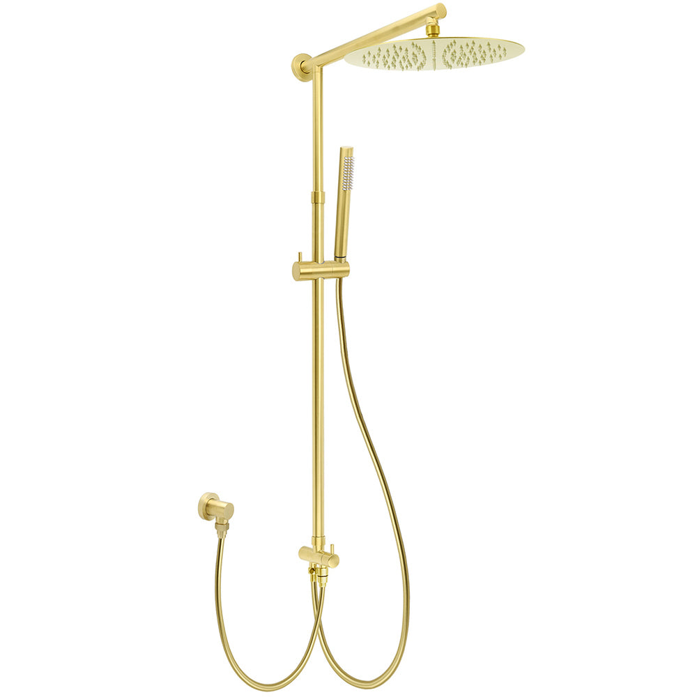 WELS Brushed Gold Large Round Shower 12" Head Single Mode Handheld Rose Sliding Rail Arm Set V1233-SC842GSS019CBGKSR112G