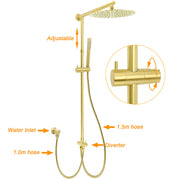 WELS Brushed Gold Large Round Shower 12" Head Single Mode Handheld Rose Sliding Rail Arm Set V1233-SC842GSS019CBGKSR112G
