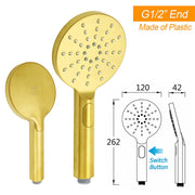WELS Brushed Gold Large Round Shower 12" Head Single Mode Handheld Rose Sliding Rail Arm Set V1233-SC842GSS019CBGKSR112G