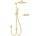 WELS Brushed Gold Round 12" Shower Head Single Mode Handheld Rose Sliding Rail Twin Taps Set V1233-SC842GSS019CBGKSR112GCF0282AG