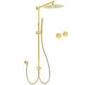 WELS Brushed Gold Rain Shower 12" Head Ergonomic Handheld Rose Sliding Rail Round Taps Set V1233-SC842GSS019CBGKSR112GKC0292BG