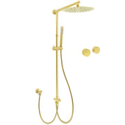WELS Brushed Gold Rain Shower 12" Head Ergonomic Handheld Rose Sliding Rail Round Taps Set V1233-SC842GSS019CBGKSR112GKC0292BG