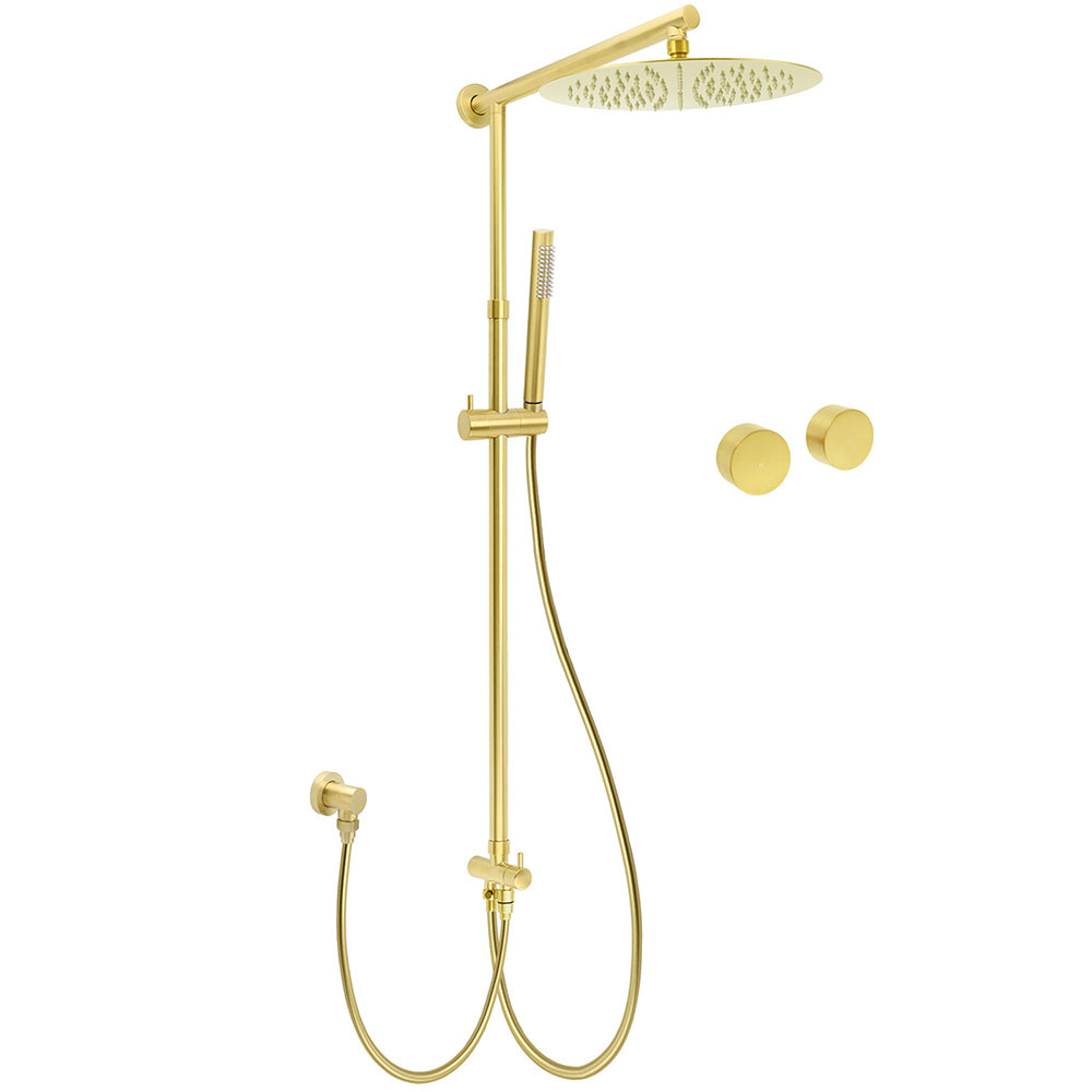 WELS Brushed Gold Rain Shower 12" Head Ergonomic Handheld Rose Sliding Rail Round Taps Set V1233-SC842GSS019CBGKSR112GKC0292BG