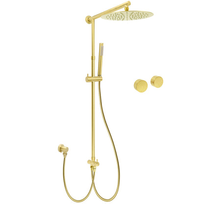 WELS Brushed Gold Rain Shower 12" Head Ergonomic Handheld Rose Sliding Rail Round Taps Set V1233-SC842GSS019CBGKSR112GKC0292BG