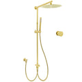 Brushed Gold Dual Round Shower 12" Top Head Simple Stick Handheld Sliding Rail Arm Mixer Valve V1233-SC842GSS019CBGKSR112GKC1292BG