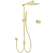 Brushed Gold Dual Round Shower 12" Top Head Simple Stick Handheld Sliding Rail Arm Mixer Valve V1233-SC842GSS019CBGKSR112GKC1292BG