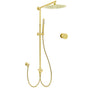 Brushed Gold Dual Round Shower 12" Top Head Simple Stick Handheld Sliding Rail Arm Mixer Valve V1233-SC842GSS019CBGKSR112GKC1292BG