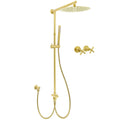 Brushed Gold 12" Large Shower Head One Spray Mode Handheld Rose Sliding Rail Arm Round Mixer Set V1233-SC842GSS019CBGKSR112GKCR201BG
