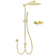 Brushed Gold 12" Large Shower Head One Spray Mode Handheld Rose Sliding Rail Arm Round Mixer Set V1233-SC842GSS019CBGKSR112GKCR201BG