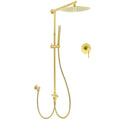 WELS Brushed Gold 2in1 Large Round Shower 12" Rain Head Stainless Steel Handheld Sliding Rail Mixer Set V1233-SC842GSS019CBGKSR112GKRD201G