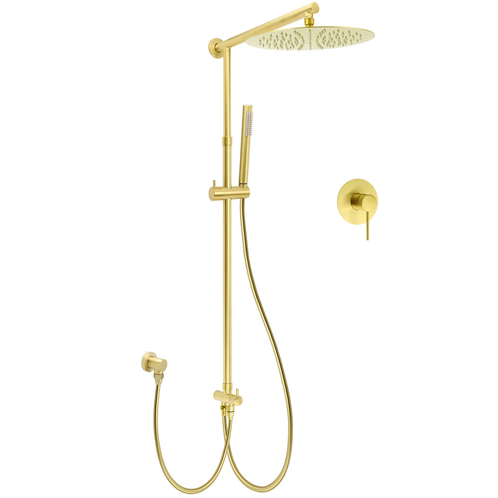 WELS Brushed Gold 2in1 Large Round Shower 12" Rain Head Stainless Steel Handheld Sliding Rail Mixer Set V1233-SC842GSS019CBGKSR112GKRD201G