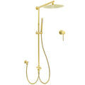 WELS Brushed Gold Dual Large Round Shower Set 12" Rain Head Stainless Steel Handheld Sliding Rail Small Face V1233-SC842GSS019CBGKSR112GKRD201G60